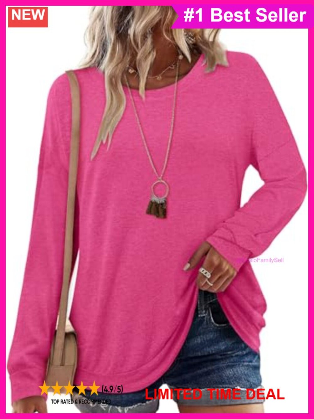 Women's Long Sleeve Tunic Top Loose Fit Cotton Blend Pullover Blouse